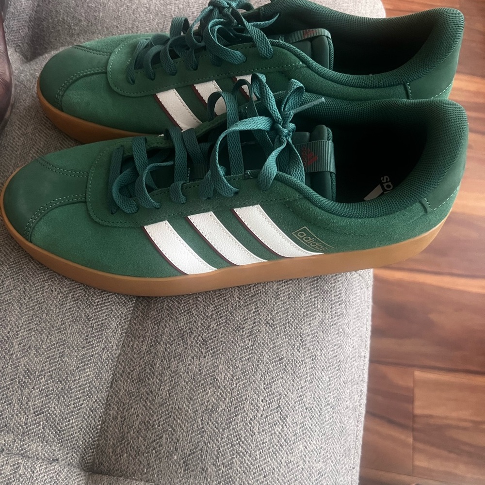 adidas Green Suede Low-Top Sneakers with White Stripes - Picture 2 of 6